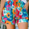 Outlet Dear-Lover Floral Print Drawstring Elastic Waist Casual Shorts Multicolor