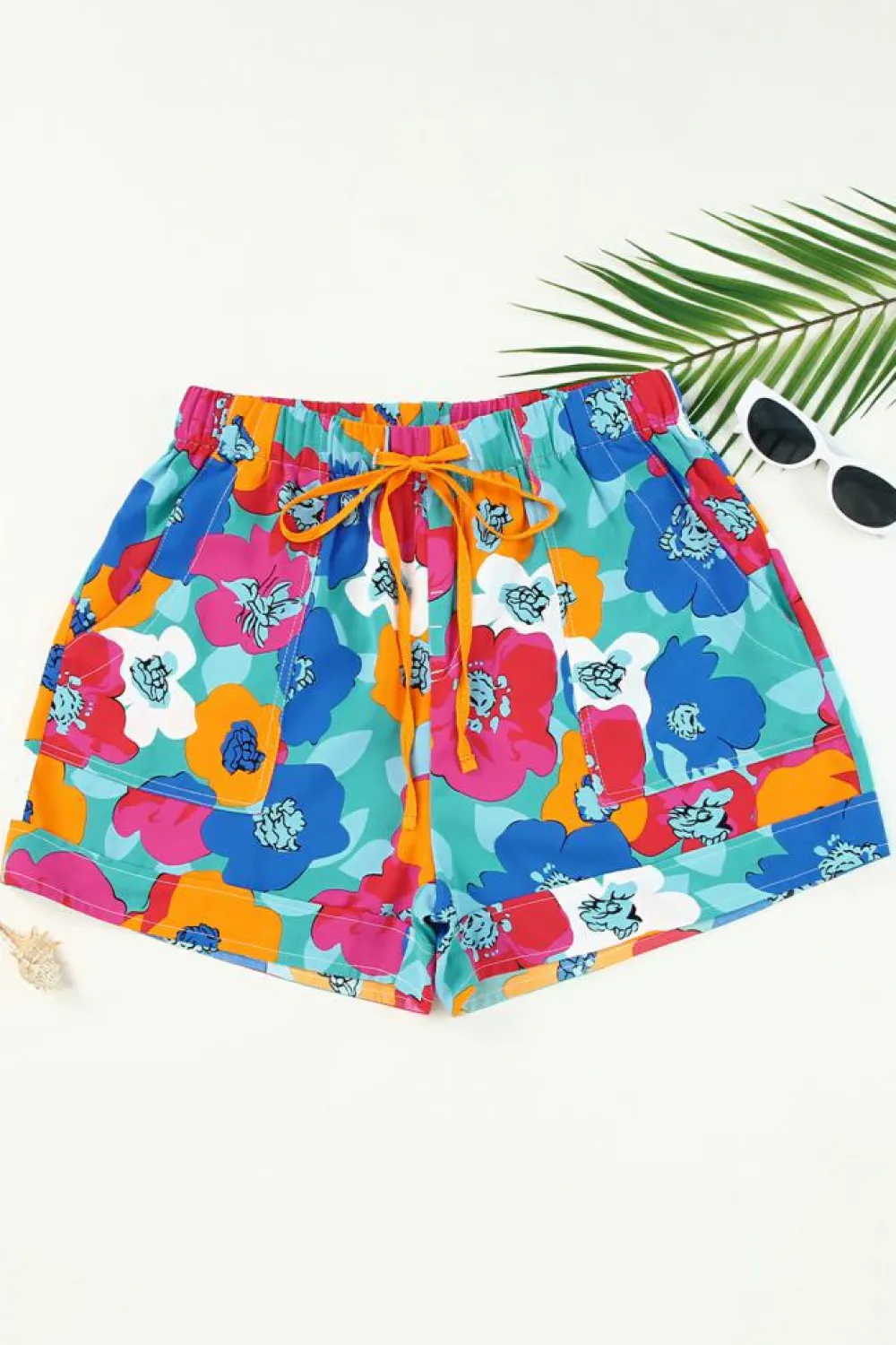 Outlet Dear-Lover Floral Print Drawstring Elastic Waist Casual Shorts Multicolor