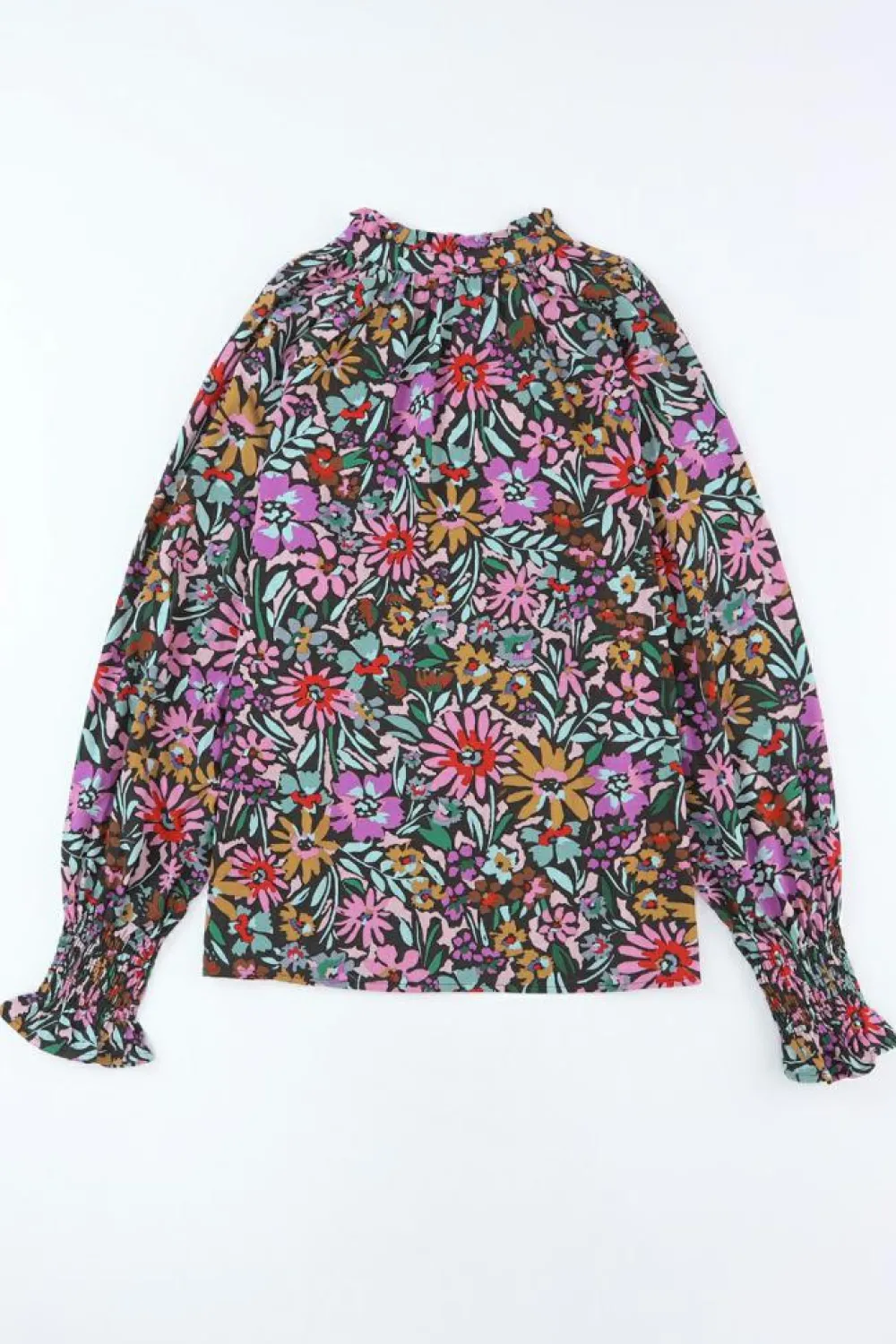 Clearance Dear-Lover Floral Print Ruffled Long Sleeve V-Neck Blouse Multicolor