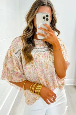 Sale Dear-Lover Floral Print Wide Ruffle Sleeves Blouse Multicolor