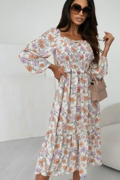 Hot Dear-Lover Floral Smocked Long Sleeve Pocketed Dress Multicolor