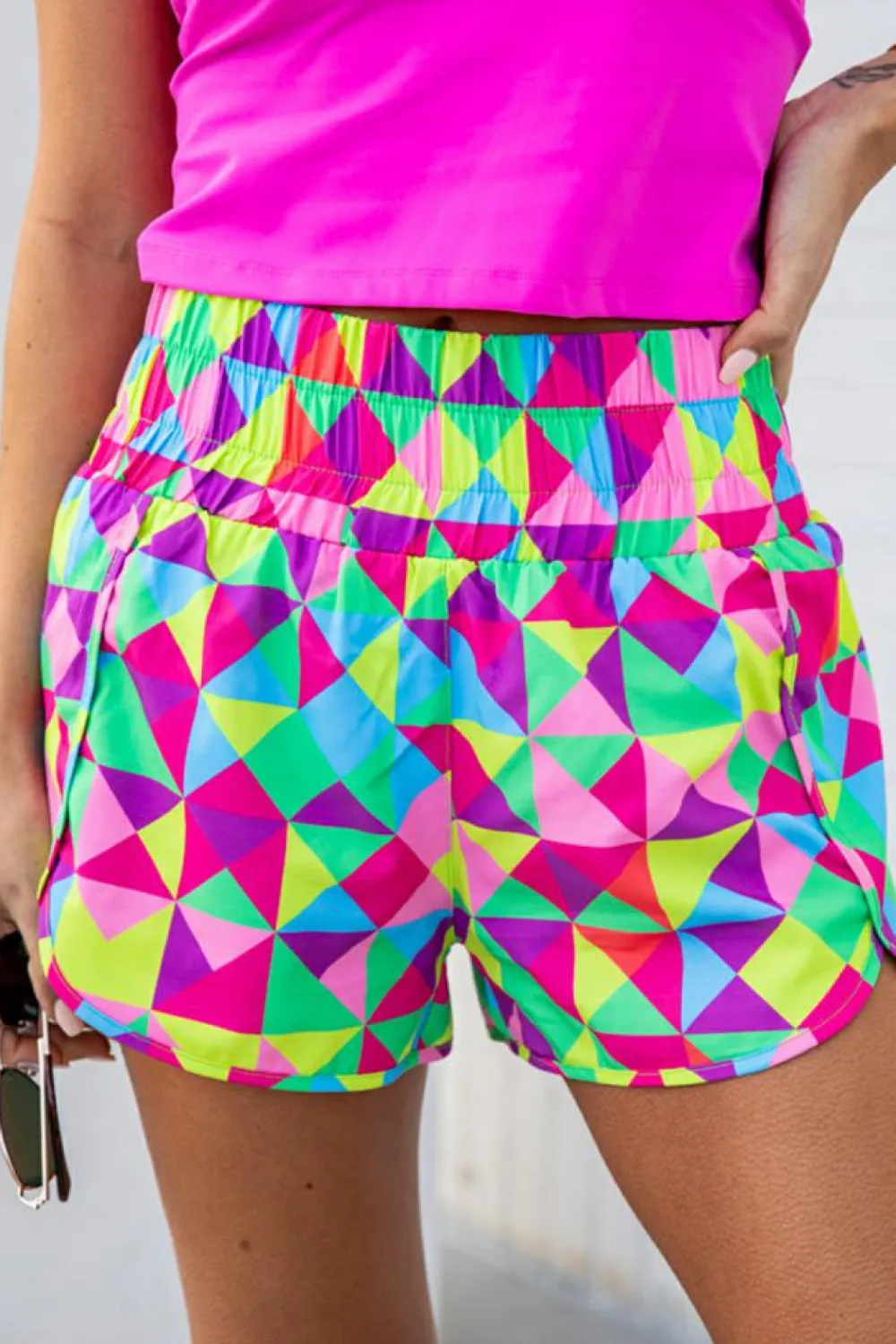 Best Dear-Lover Multicolor Geometric High Waisted Athletic Shorts Multicolor-2