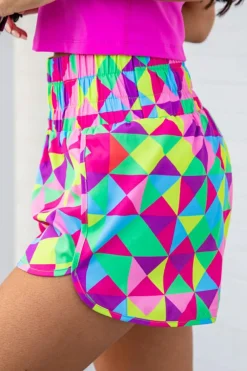 Best Dear-Lover Multicolor Geometric High Waisted Athletic Shorts Multicolor-2