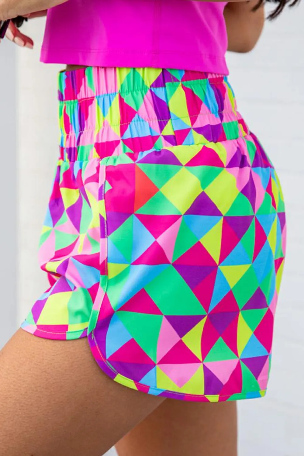 Best Dear-Lover Multicolor Geometric High Waisted Athletic Shorts Multicolor-2