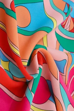 Sale Dear-Lover Geometric Print Split Neck Ruffle Tiered Mini Dress Multicolor