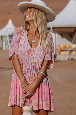 Best Dear-Lover Hibiscus Floral Print Ruffle Mini Dress Multicolor