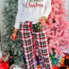 Outlet Dear-Lover Merry Christmas Plaid Print Two Piece Lounge Set Multicolor