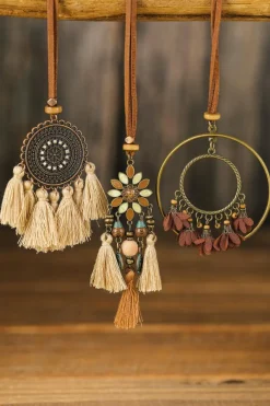New Dear-Lover 3pcs Bohemian Retro Tasseled Pendant Necklace Multicolor