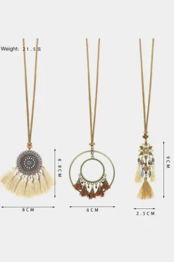 New Dear-Lover 3pcs Bohemian Retro Tasseled Pendant Necklace Multicolor