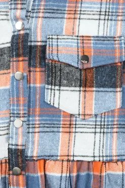 Sale Dear-Lover Plaid Button Down Ruffled Shirt Jacket Multicolor