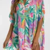 New Dear-Lover Plant Print Button-up Half Sleeve Beach Cover Up Multicolor