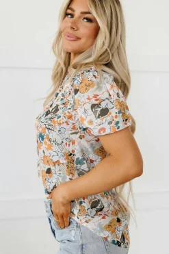 Best Dear-Lover Split V Neck Puff Sleeve Flower Print Blouse Multicolor