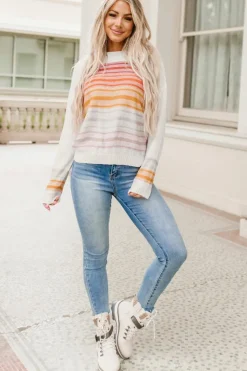 Discount Dear-Lover Stripe Long Sleeve Round Neck Sweater Multicolor