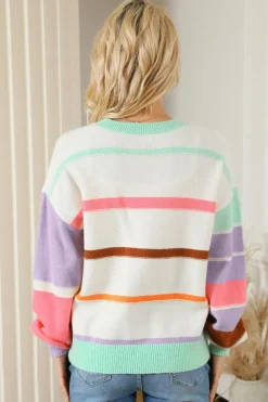 Discount Dear-Lover Striped Colorblock Drop Shoulder Sweater Multicolor