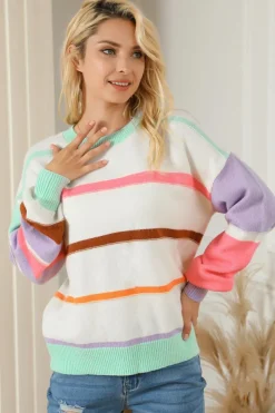 Discount Dear-Lover Striped Colorblock Drop Shoulder Sweater Multicolor