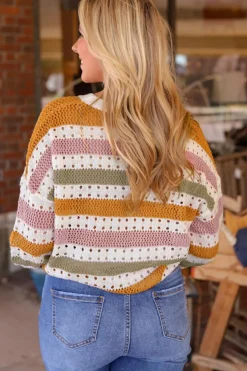 Hot Dear-Lover Striped Hollowed Knitted Loose Sweater Multicolor