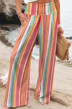 Outlet Dear-Lover Striped Smocked High Waist Wide Leg Pants Multicolor