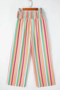 Outlet Dear-Lover Striped Smocked High Waist Wide Leg Pants Multicolor