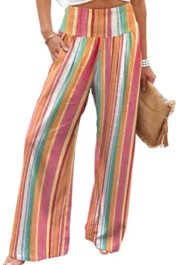 Outlet Dear-Lover Striped Smocked High Waist Wide Leg Pants Multicolor