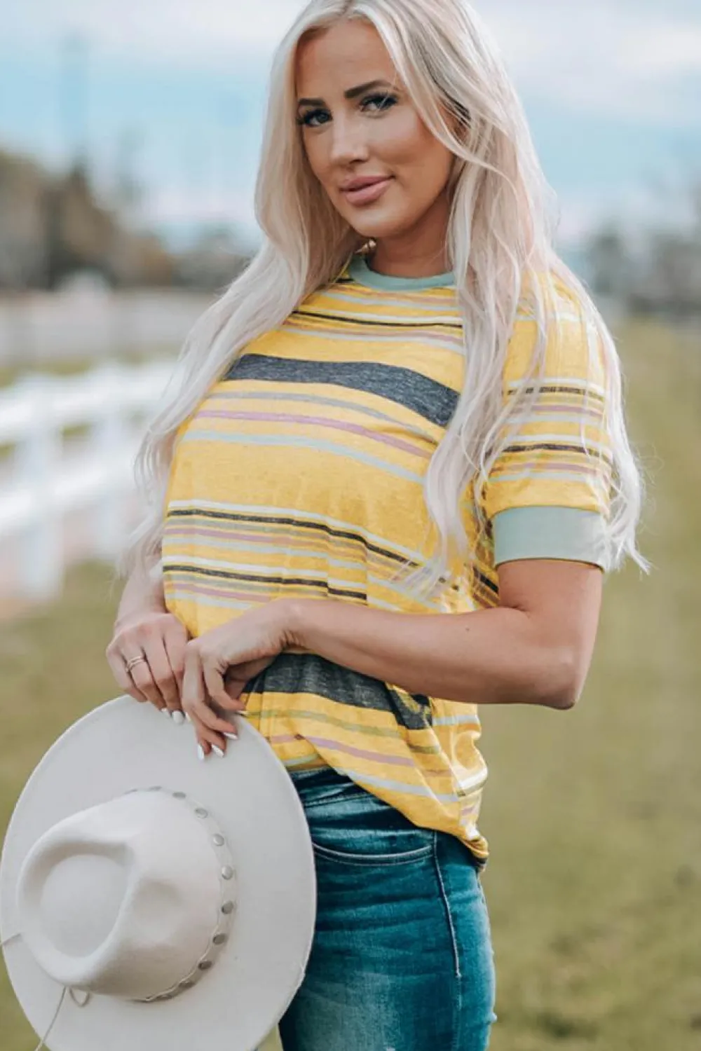 Sale Dear-Lover Multicolor s Crew Neck T Shirt Stripe