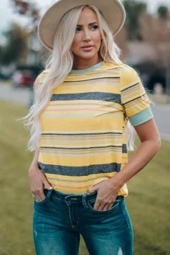 Sale Dear-Lover Multicolor s Crew Neck T Shirt Stripe
