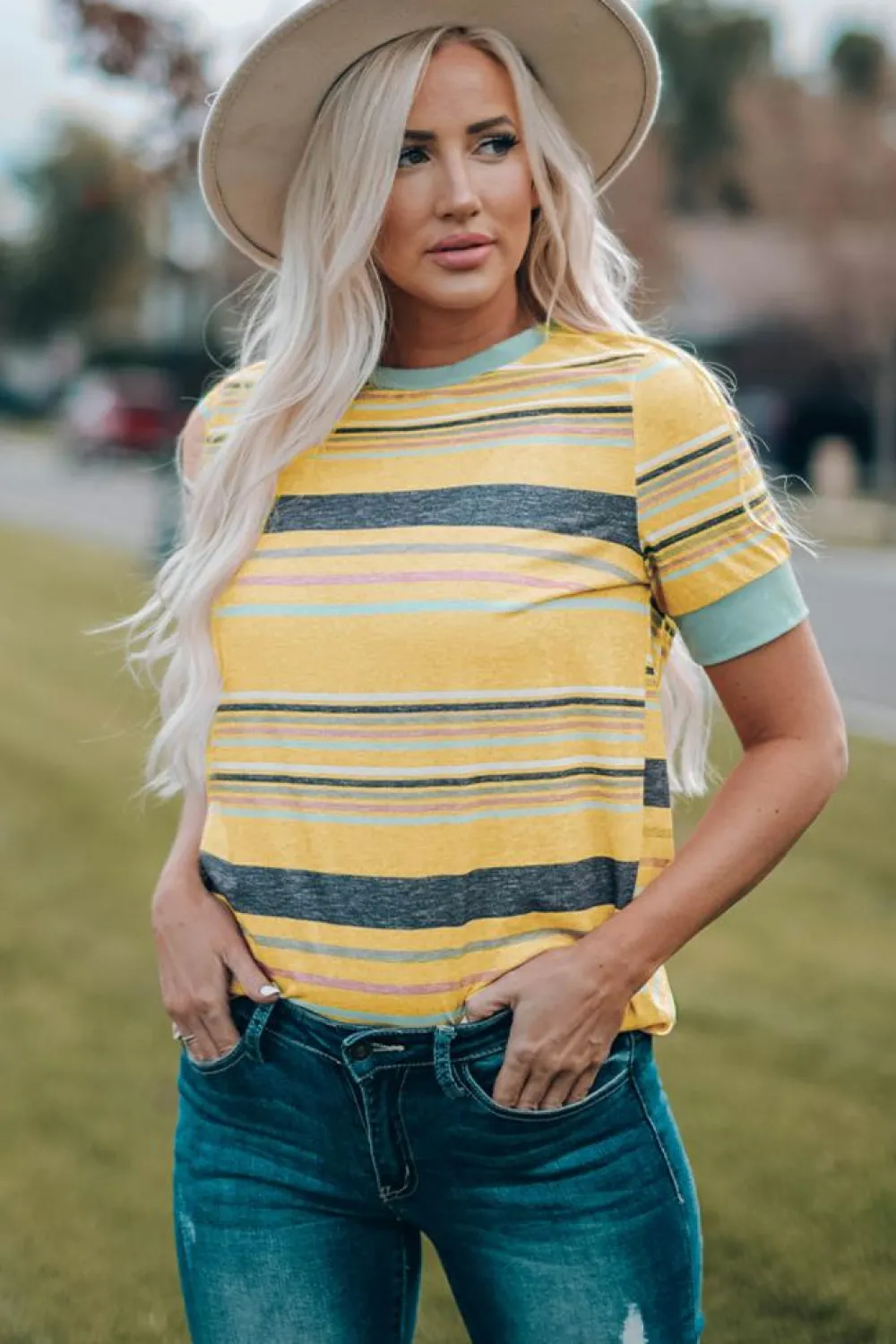 Sale Dear-Lover Multicolor s Crew Neck T Shirt Stripe