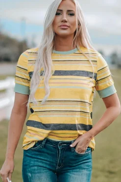 Sale Dear-Lover Multicolor s Crew Neck T Shirt Stripe