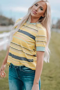 Sale Dear-Lover Multicolor s Crew Neck T Shirt Stripe