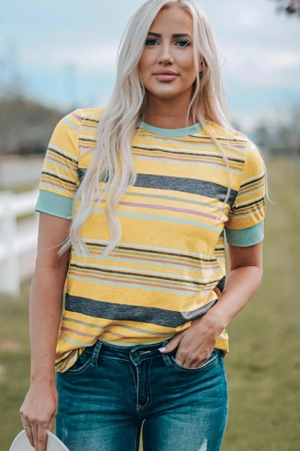 Sale Dear-Lover Multicolor s Crew Neck T Shirt Stripe