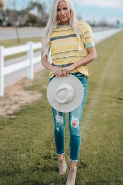 Sale Dear-Lover Multicolor s Crew Neck T Shirt Stripe