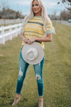 Sale Dear-Lover Multicolor s Crew Neck T Shirt Stripe