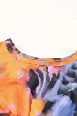 Sale Dear-Lover Multicolor Tie-dye Print Hollow Out Twist Bodycon Mini Dress Orange