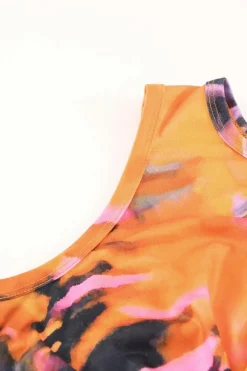 Sale Dear-Lover Multicolor Tie-dye Print Hollow Out Twist Bodycon Mini Dress Orange