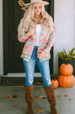 Online Dear-Lover Western Aztec Print Button Flap Pocket Shacket Multicolor