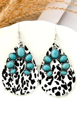 New Dear-Lover Western Turquoise Cow Spots Water Drop Earrings Multicolor
