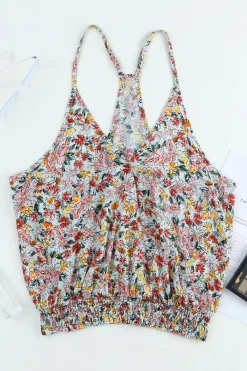 New Dear-Lover Wrapped V Neck Floral Tank Crop Top Multicolor