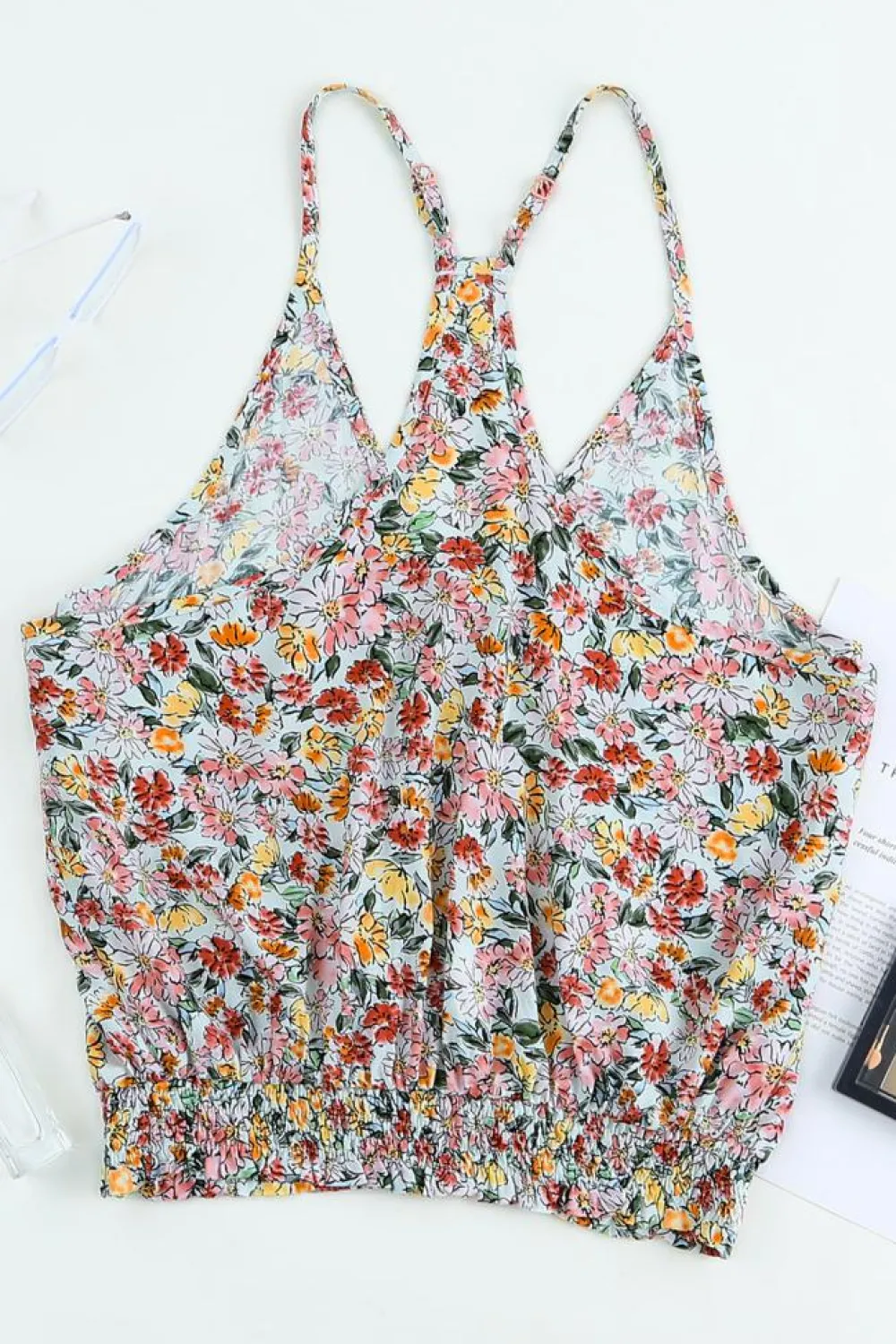 New Dear-Lover Wrapped V Neck Floral Tank Crop Top Multicolor