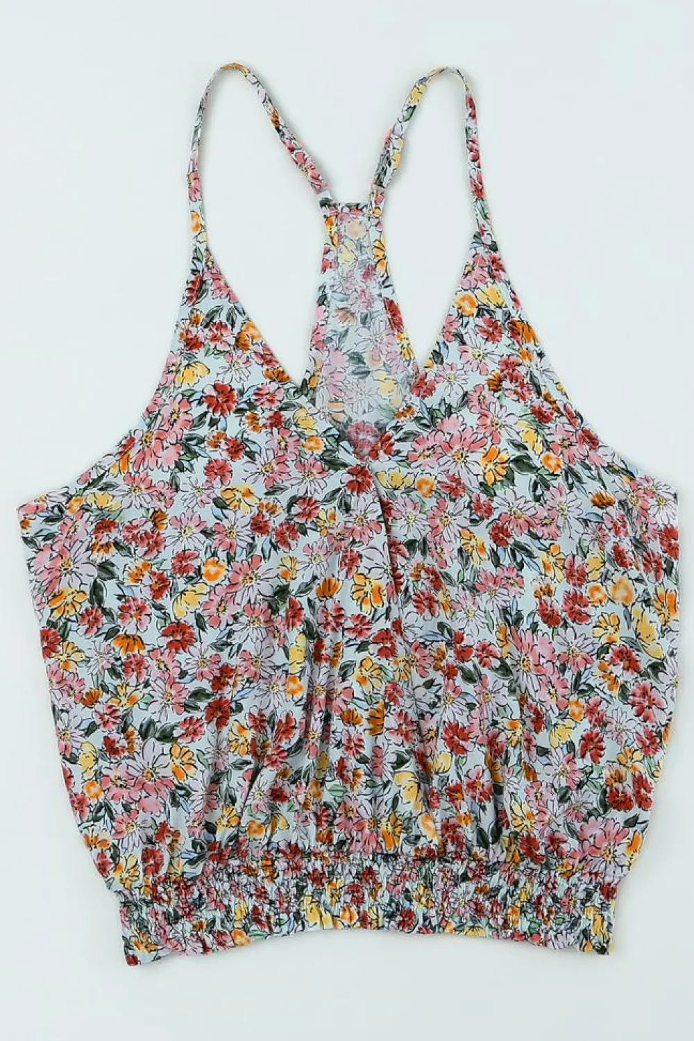 New Dear-Lover Wrapped V Neck Floral Tank Crop Top Multicolor