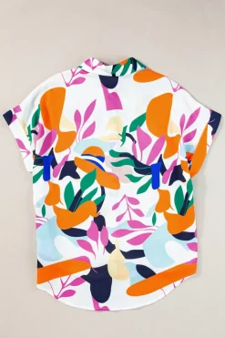Hot Dear-Lover Abstract Leafy Print Short Sleeve Shirt Multicolour