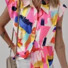 Outlet Dear-Lover Abstract Print Collared Cap Sleeve Casual Shirt Multicolour
