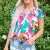 Hot Dear-Lover Abstract Print Notched Neck Flutter Sleeve Blouse Multicolour