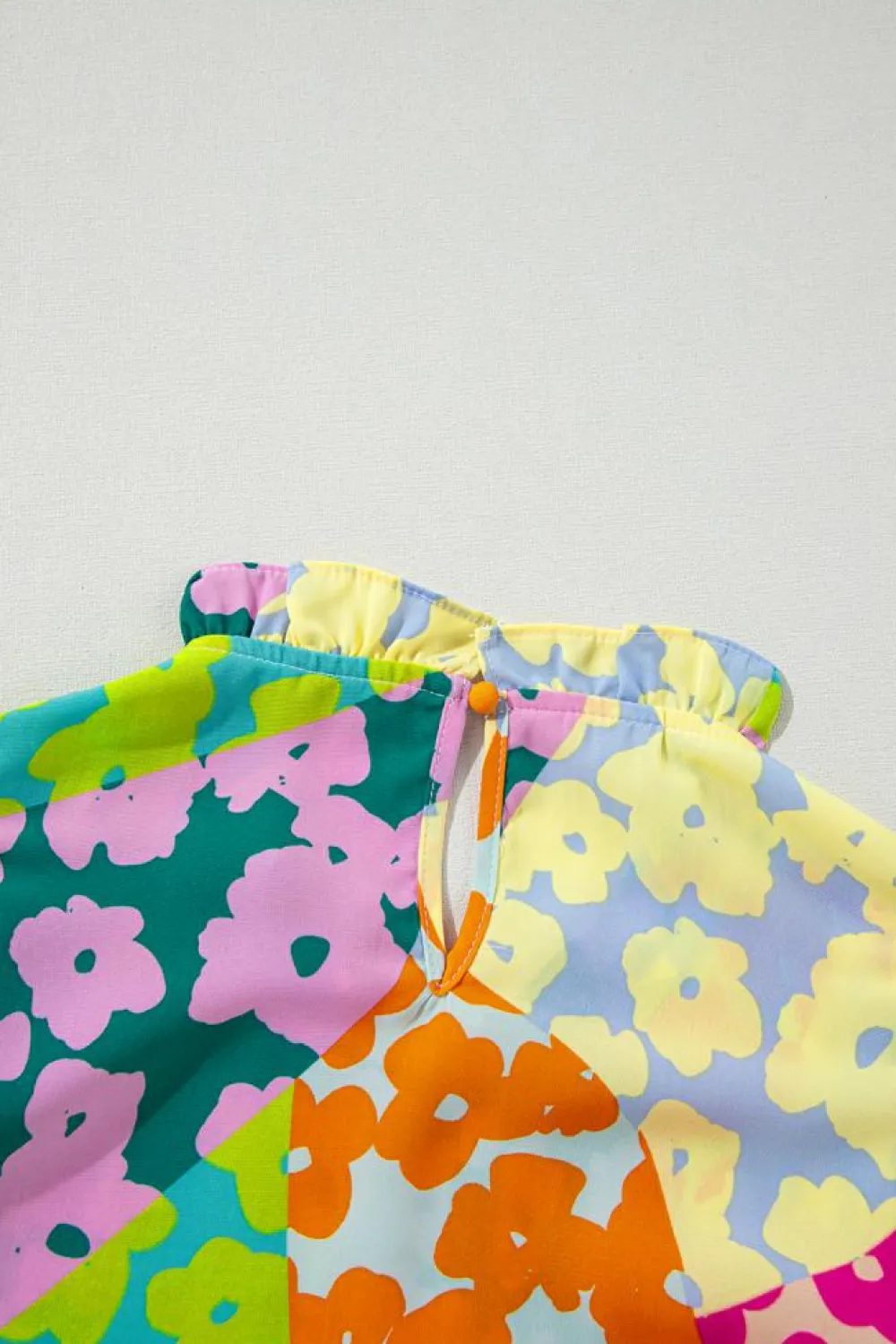 Clearance Dear-Lover Abstract Print Pleated Flutter Sleeve Blouse Multicolour