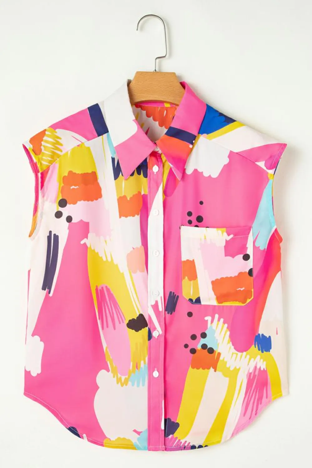 Outlet Dear-Lover Abstract Print Collared Cap Sleeve Casual Shirt Multicolour