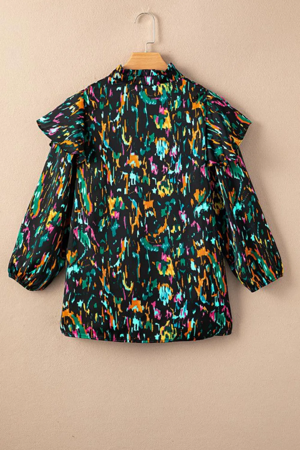 Clearance Dear-Lover Abstract Print 3/4 Puff Sleeve Ruffle Blouse Multicolour