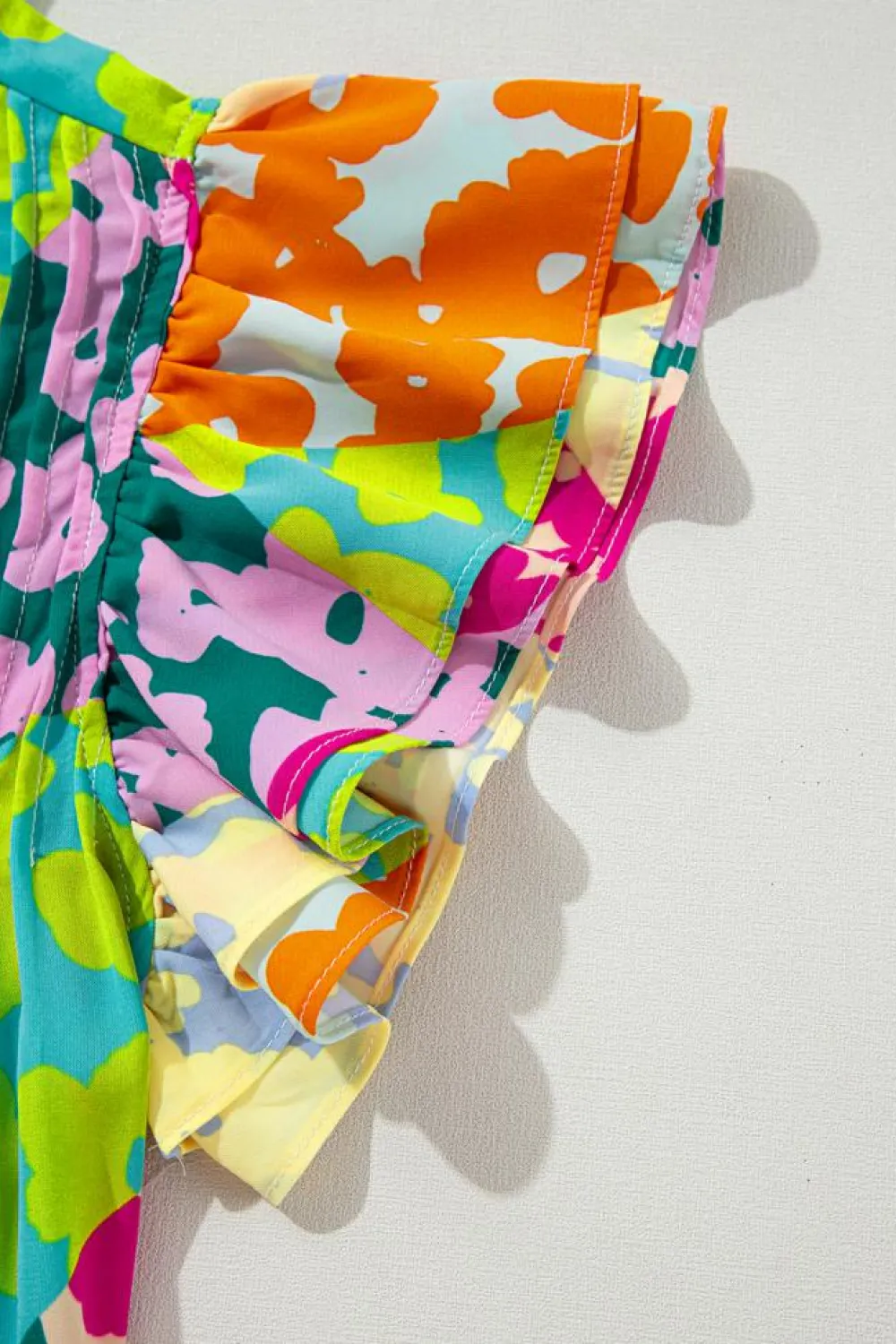 Clearance Dear-Lover Abstract Print Pleated Flutter Sleeve Blouse Multicolour