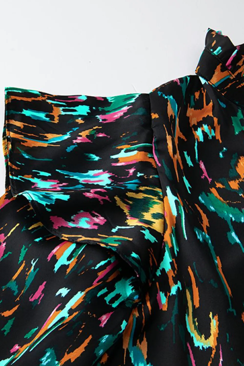Clearance Dear-Lover Abstract Print 3/4 Puff Sleeve Ruffle Blouse Multicolour