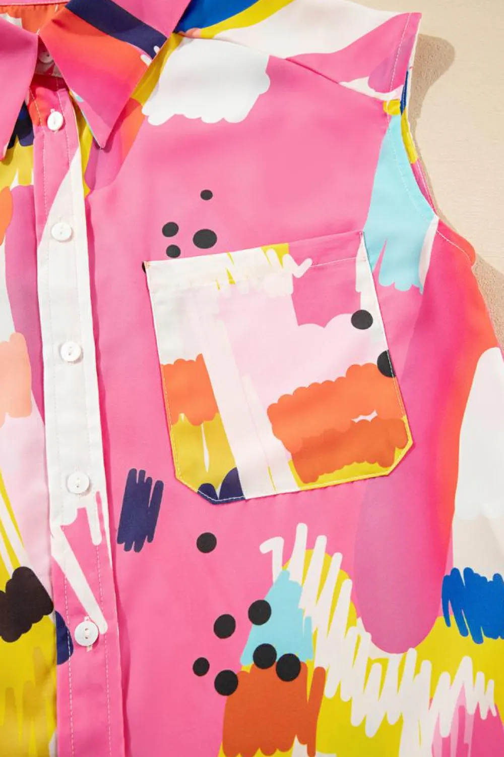 Outlet Dear-Lover Abstract Print Collared Cap Sleeve Casual Shirt Multicolour