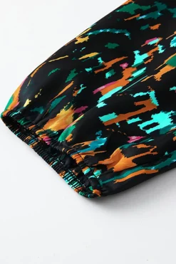 Clearance Dear-Lover Abstract Print 3/4 Puff Sleeve Ruffle Blouse Multicolour
