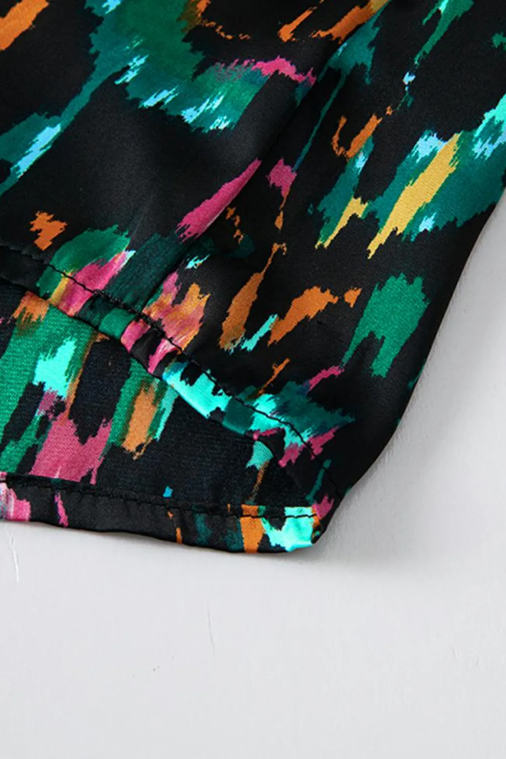 Clearance Dear-Lover Abstract Print 3/4 Puff Sleeve Ruffle Blouse Multicolour