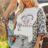 New Dear-Lover Asymmetric Printed Patchwork Sleeve Peace Desert Graphic Top Multicolour